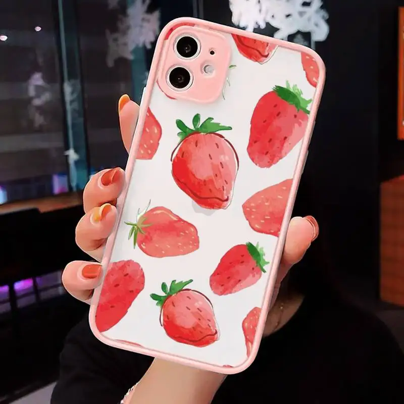 

Strawberry cute Simplicity design Phone Cases Matte Transparent for iPhone 7 8 11 12 s mini pro X XS XR MAX Plus cover funda