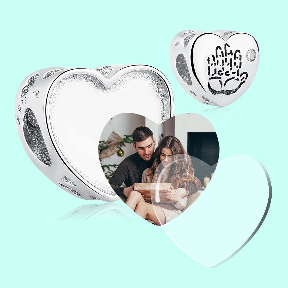 100% 925 Sterling Silver Baby Hand Heart Charms Custom Photo Born Beads Fit Original Charm Bracelet DIY Jewelry | Украшения и