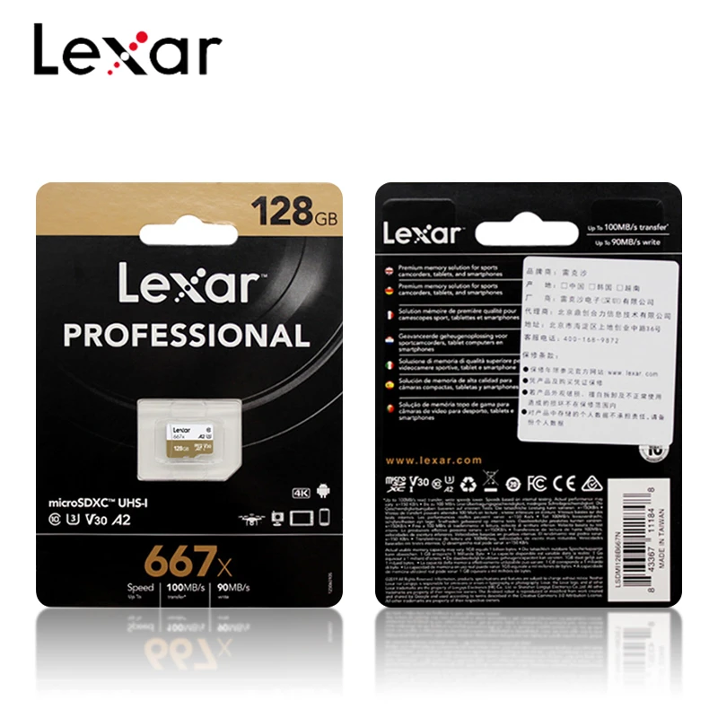 Карта памяти Lexar 667X Micro SD A2 высокоскоростная карта 100 Мб/с 256 ГБ 128 64 SDXC V30 класс 10 U3