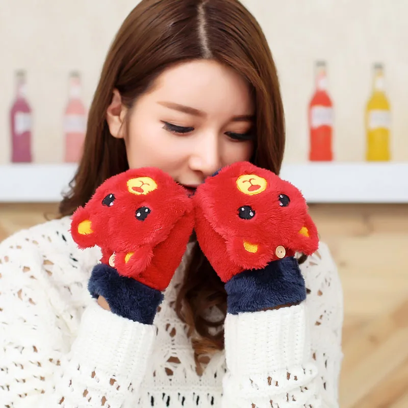 Модные зимние женские перчатки без пальцев милые теплые рукавички пэчворк с