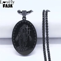 blessed virgin mary stainless steel multilayer necklace chain womenmen cross black color necklaces jewelry collier n6006s02