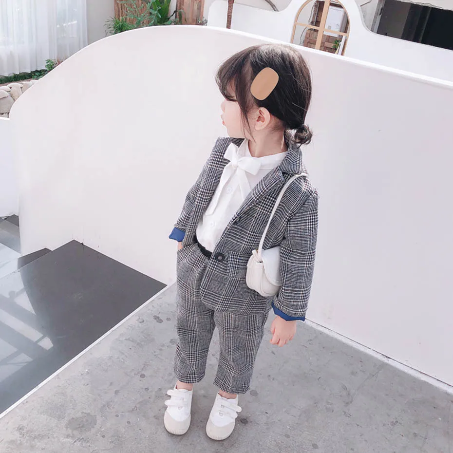 Для маленьких девочек Костюм для мальчиков Комплект одежды с узором в клетку