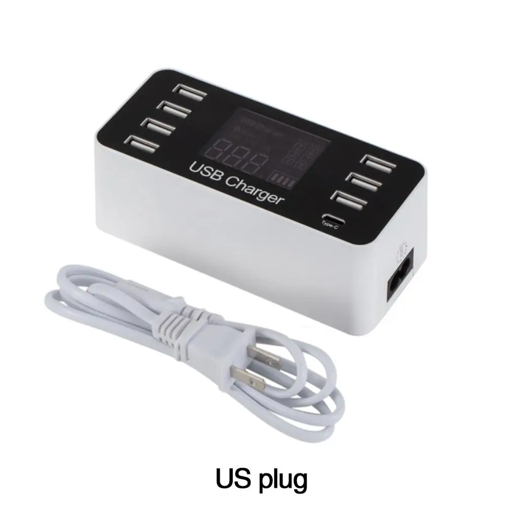 US 40 Вт 8 портов Смарт usb зарядная станция ЖК-дисплей цифровой дисплей Универсальное зарядное устройство для смартфонов планшетных мкА EU US UK Plug - Тип штекера: US