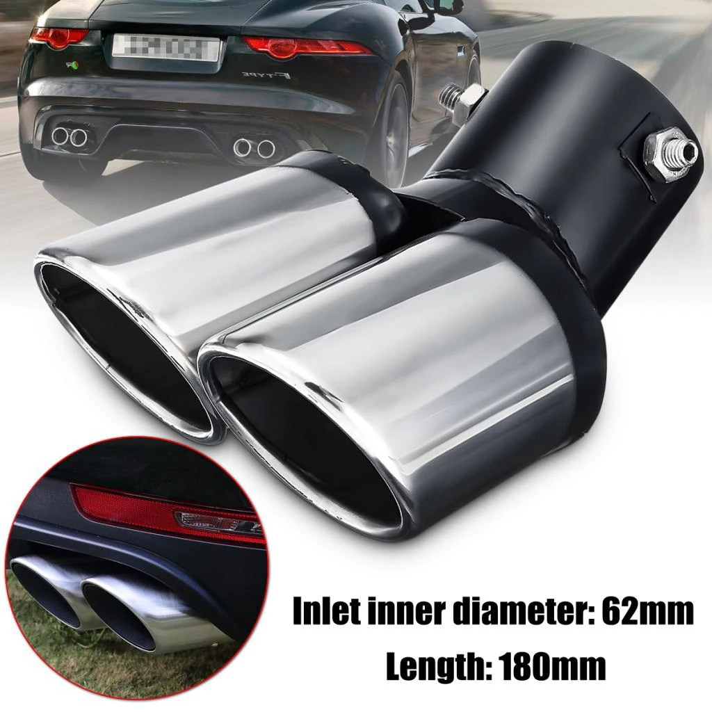 CAR REAR CURVED GUAL EXHUAST MUFFLER PIPE TRIM TIPS CHROME TAIL DURABLE | Mufflers