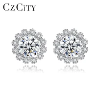 czcity 1 carat moissanite diamond flower shaped stud earrings for women wedding genuitine 925 sterling silver jewelry mse 004
