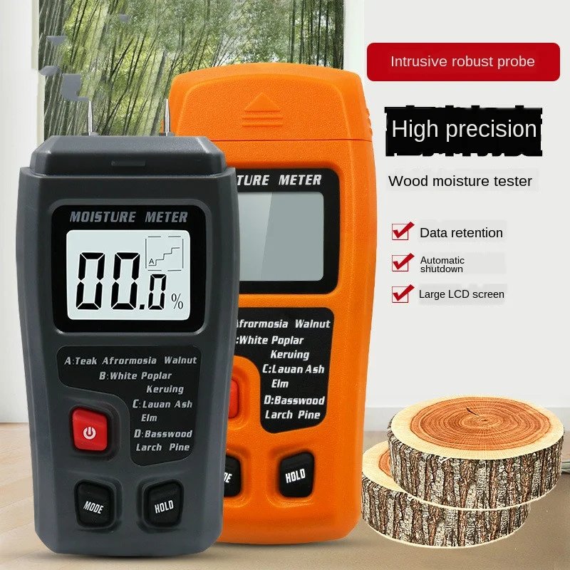 

Двухконтактный цифровой измеритель влажности древесины 0-99.9%, тестер влажности древесины, детектор влажности древесины с большим ЖК-диспле...
