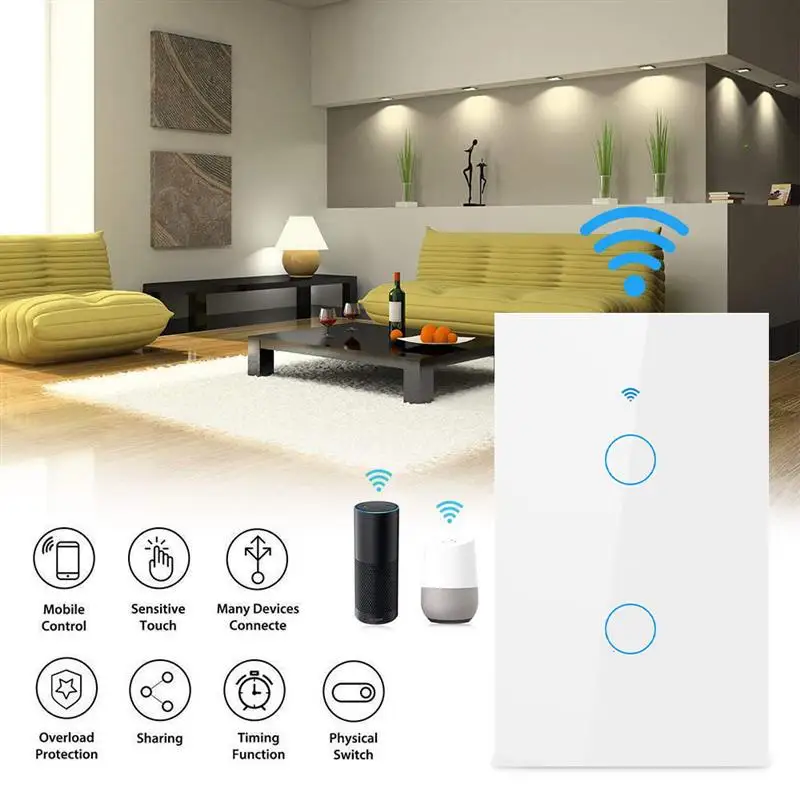 

WIFI Smart Touch Switch Smart Life APP Wireless Voice Remote 2 Gang Light Switch for Google Home Tuya WiFi for Amazon Alexa