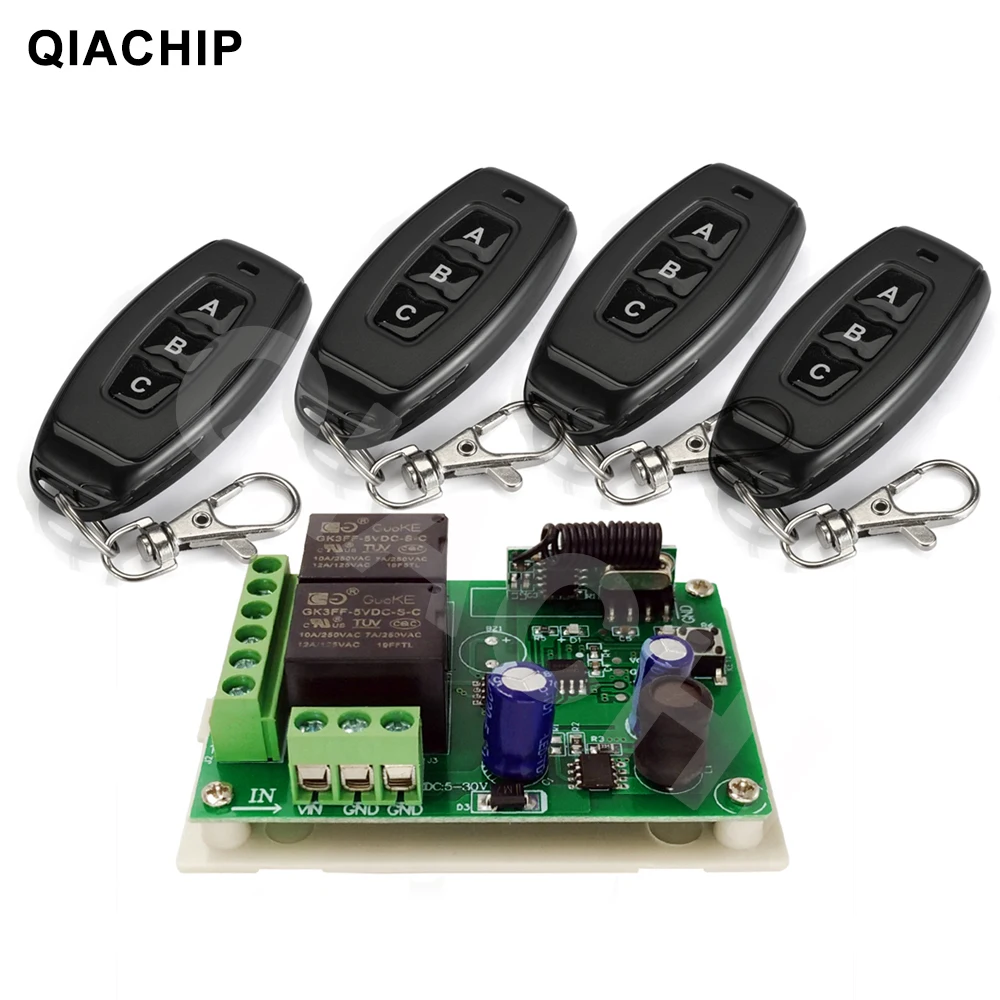 

QIACHIP 433.92Mhz Remote control Switch 6V 12V 24V 2CH Relay Module Receiver 1527 RF Transmitter universal Remote Controllor DIY