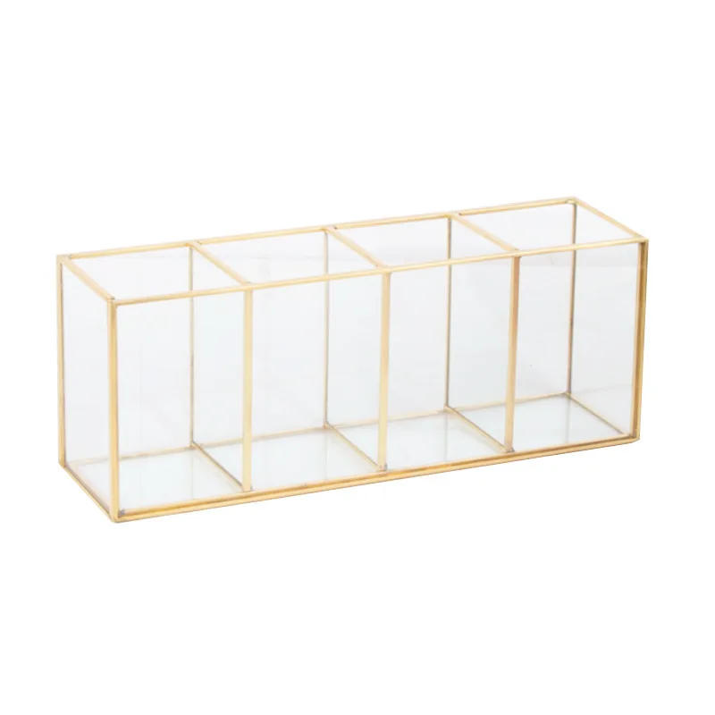 

Роскошная прозрачная стеклянная коробка для макияжа, коробка для хранения косметики, органайзер для кистей для макияжа, карандаш, держател...