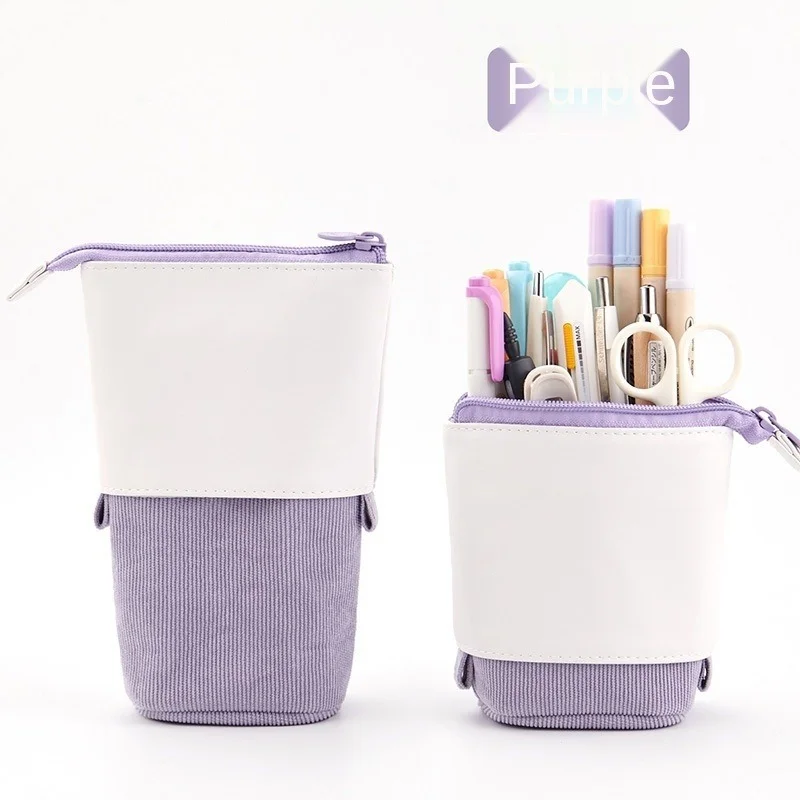 

Pen Pencil Telescopic Holder Stationery Case, PU Corduroy Purple Yellow Pencil box pen box pen holder makeup box