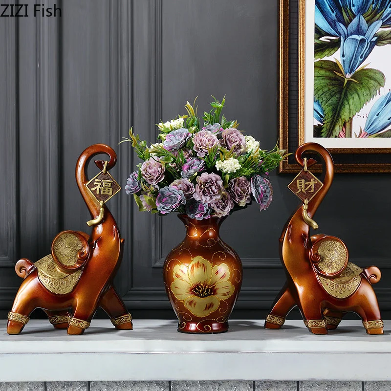2 шт./компл. смолы слон с Вазы талисман статуя животного украшения Цветочная