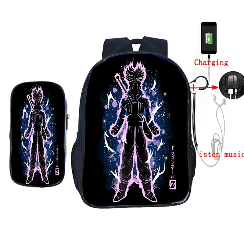 2 шт./компл. школьные сумки с пеналом аниме Dragon Ball Z рюкзак Гоку печать usb зарядка дорожные сумки для подростков