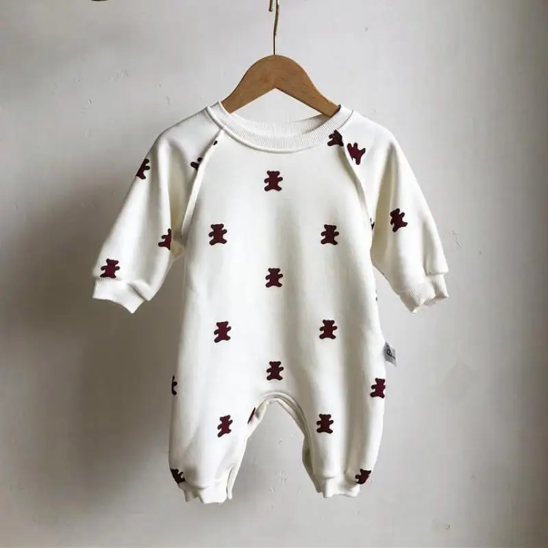 

Детский флисовый комбинезон, повседневный теплый комбинезон для новорожденных с длинным рукавом и мультяшным принтом медведя, верхняя оде...