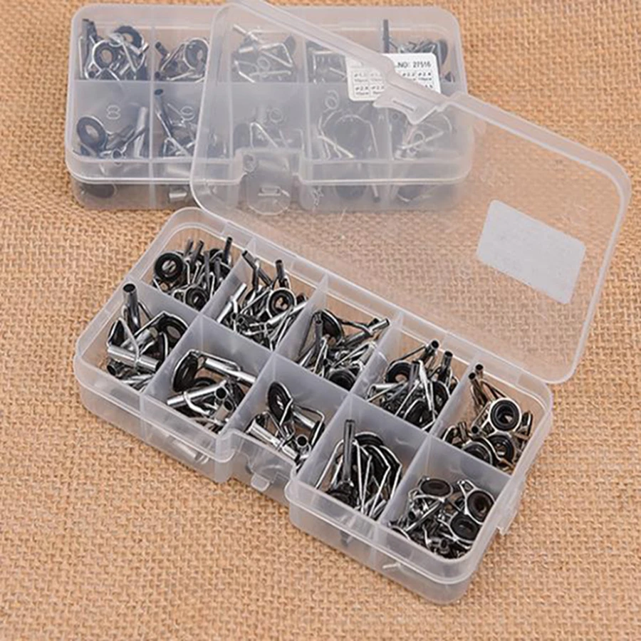 

80pcs Fishing Rod Guides Tips Top Casting Ceramic Ring With Box Stainless Steel Frame All Size for Saltwater Freshwater Fishing