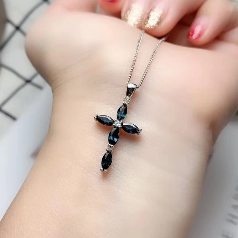 Женский серебряный кулон в виде креста с сапфиром 925 пробы 5 шт. Серебряный