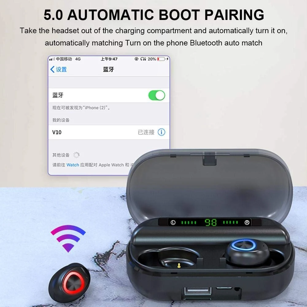 TWS-наушники Bluetooth 2019 V10 Водонепроницаемая беспроводная Bluetooth-гарнитура 5 0
