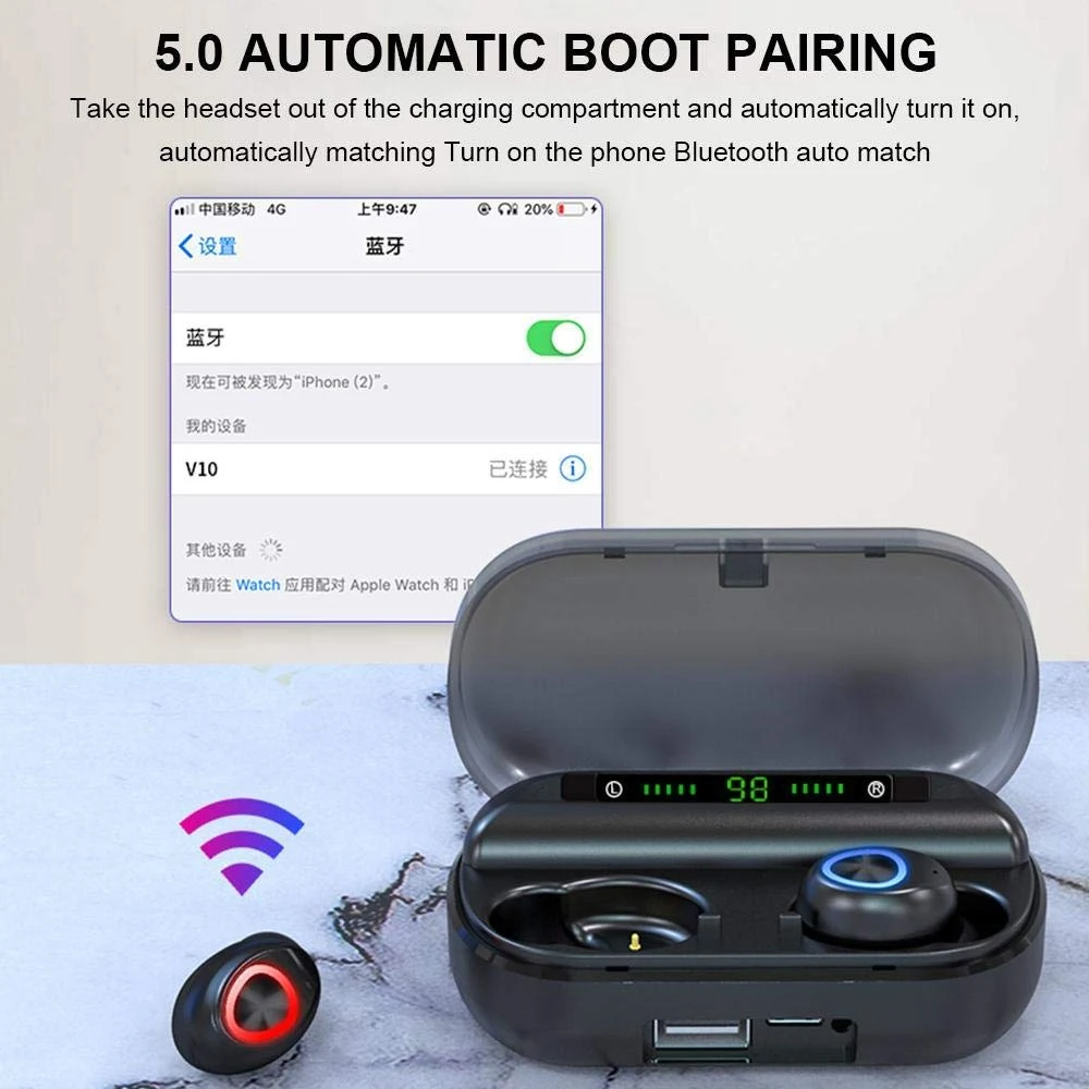 V10 Airdots TWS Bluetooth 5.0 Earphone Stereo Wireless Active Noise Cancellation With Mic Handsfree Earbuds touch Control mobile |