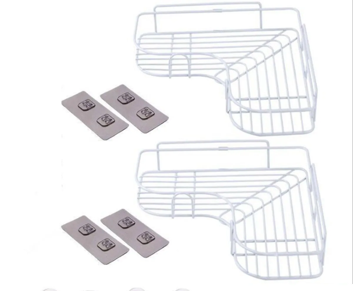

2 Pieces Bathroom Metal Shelf Storage Rack Stainless Steel Punch-Free Firm Shower Kitchen Fitted Wall Storage Organizer Rack