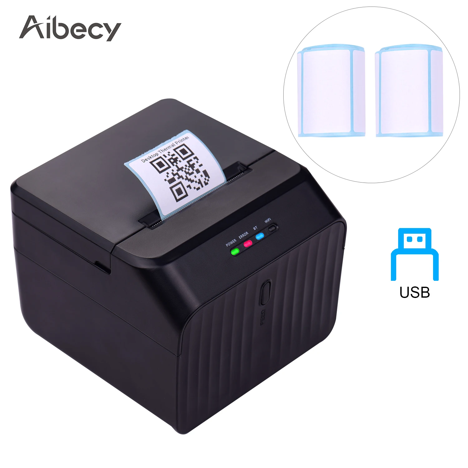 Aibecy 58 мм настольный Термопринтер для этикеток проводной принтер штрих-кодов USB