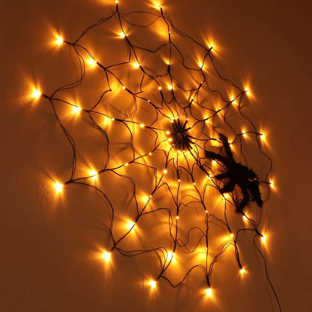 Halloween Spider Web Led Fairy Lights Warm White Festival Party Layout Prop Holiday Lighting Remote Control Net Mesh Light | Игрушки и
