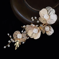 vintage gold flower hairpins pearl beads hair accessories tiara wedding jewelry handmade hair pin diadema