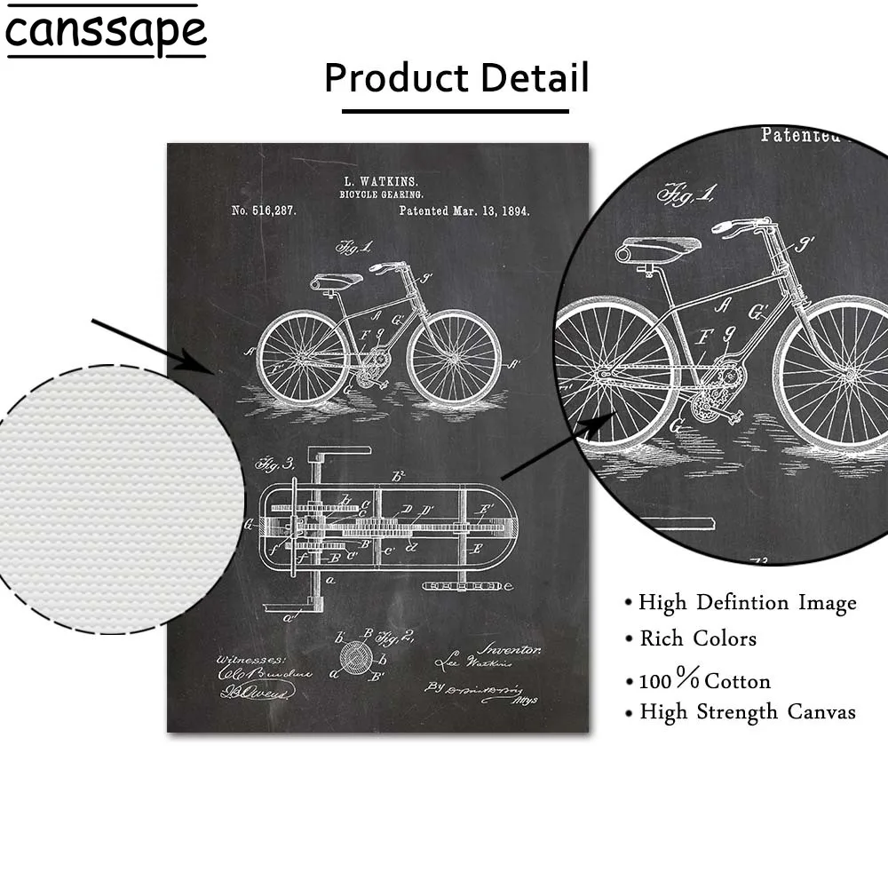 Велосипед Gearing патент настенный художественный постер искусство для езды на