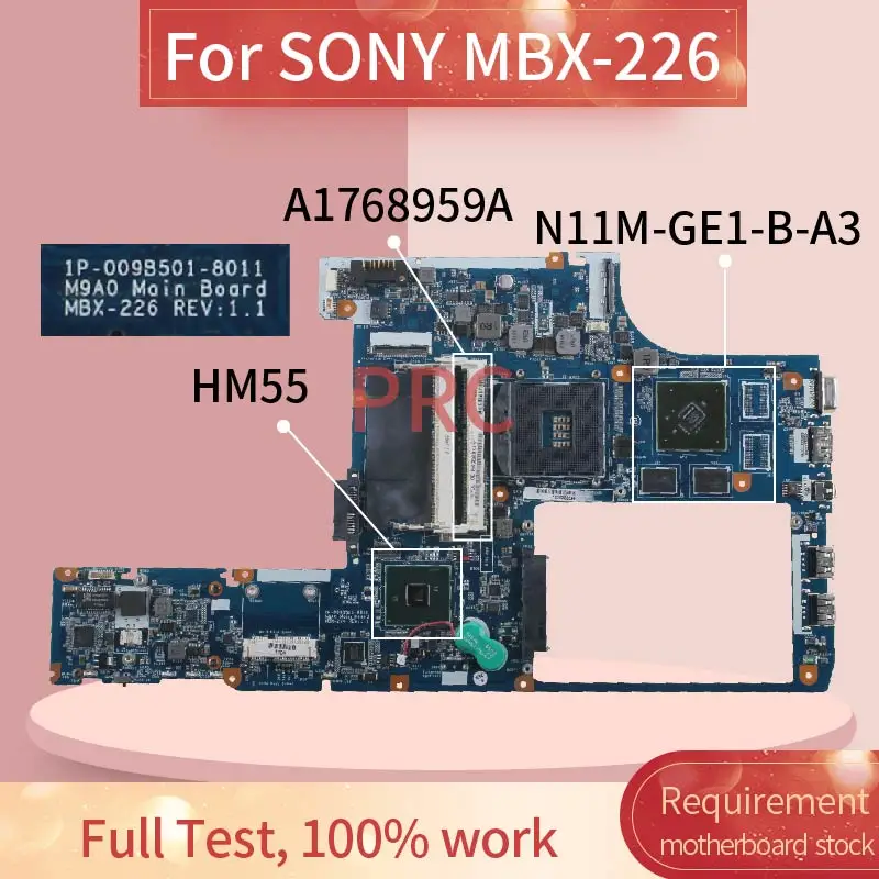 Материнская плата A1768959A для ноутбука SONY MBX 226 1P 009BJ02 8011 HM55 материнская