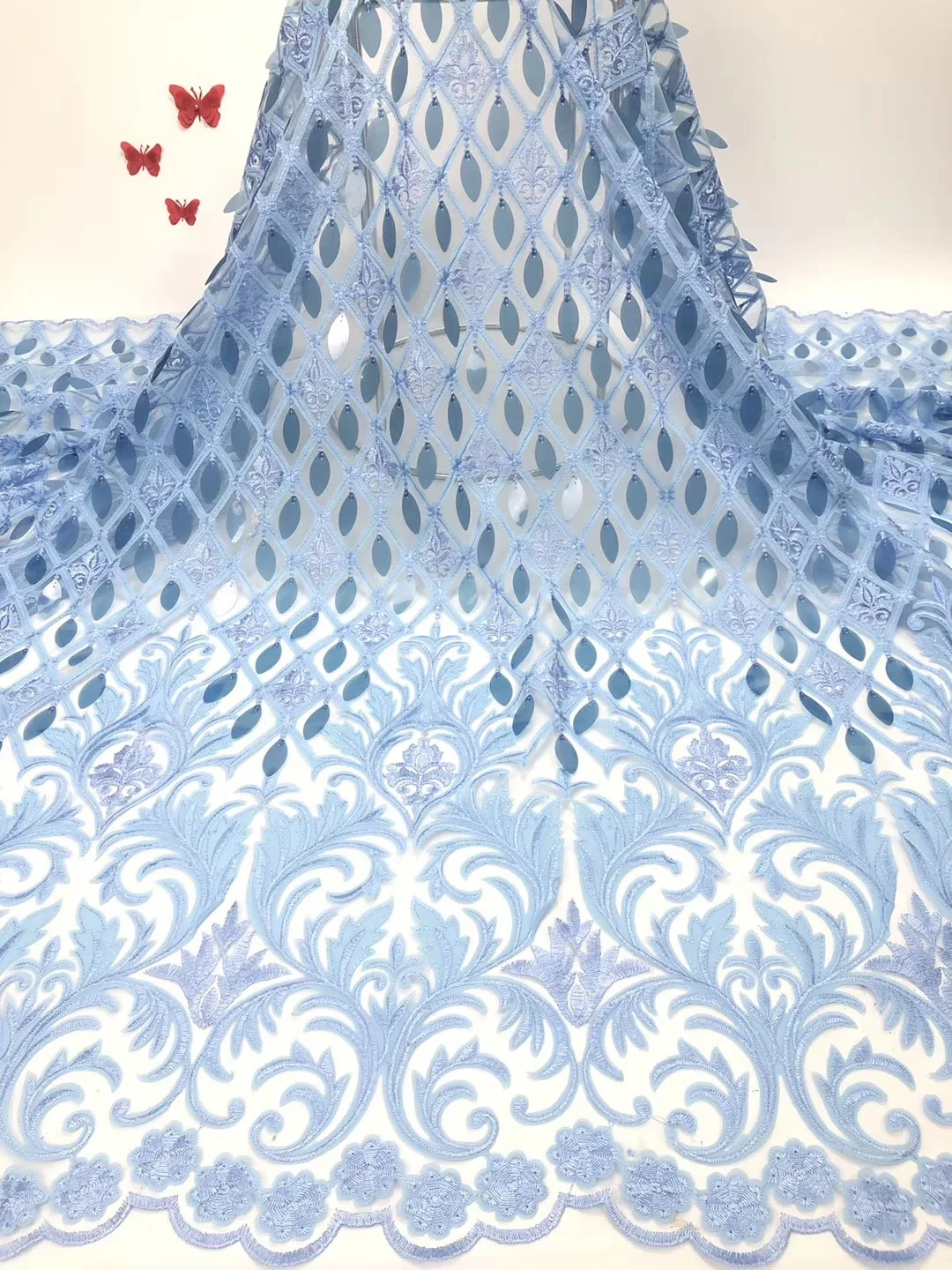 

2021 High Quality French Tulle Beaded African Lace Fabric Sequins Embroidered Nigerian Lace Fabrics For Wowen Dress RF307
