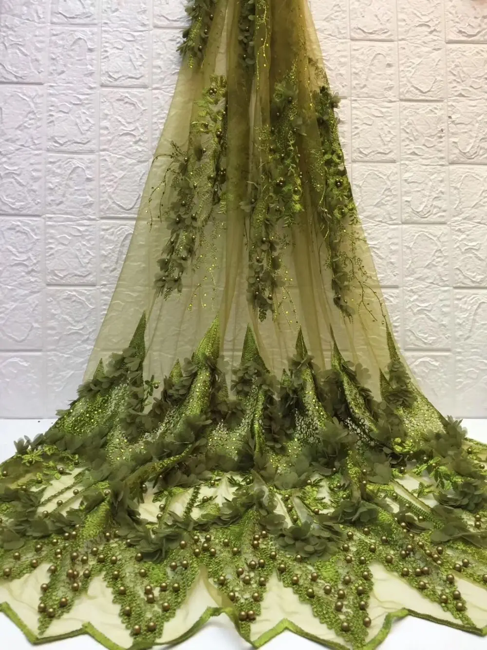 Распродажа красивая модная ткань зеленый цвет Африканский бисер тюль чистая