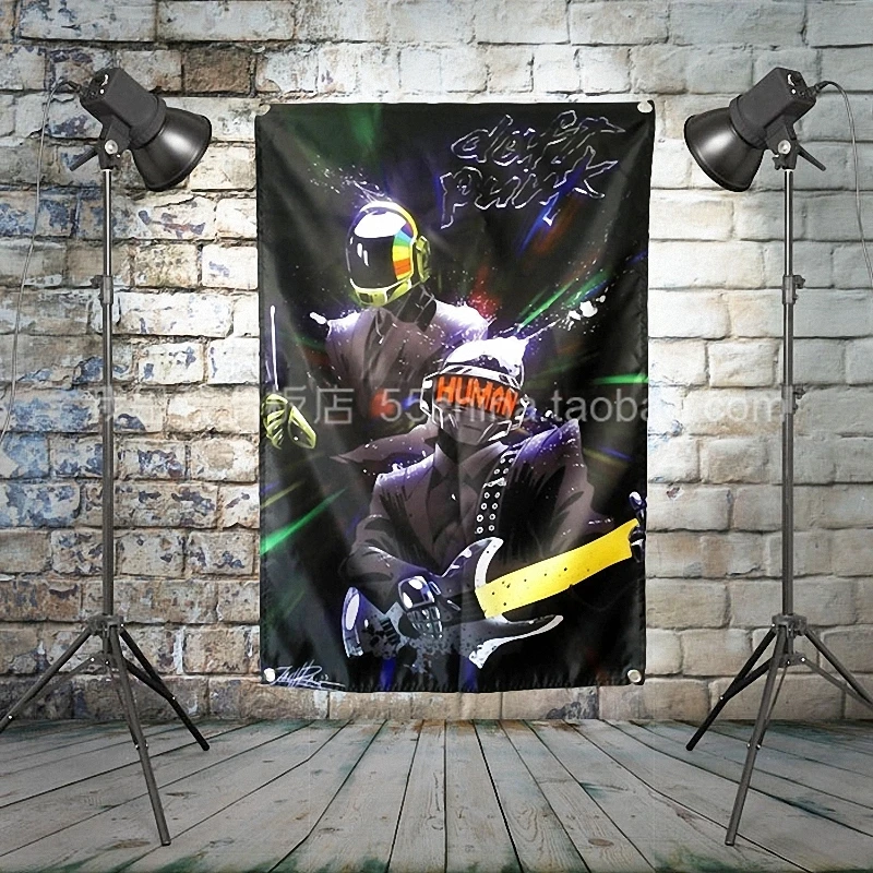 Daft панк большие скалы искусственная ткань баннеры настенные картины ретро
