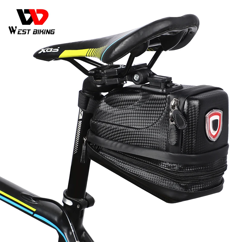 

WEST BIKING Bike Saddle Bag With Tail Light USB Rechargeable MTB Bicycle Pannier Basket Waterproof Bike Accessories Cycling Bag