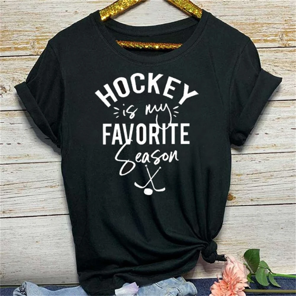 

HOCKEY Is My FAVORITE Season Letter Print T Shirt Women Short Sleeve O Neck Tshirt Summer Women Tee Shirt Tops TX5019