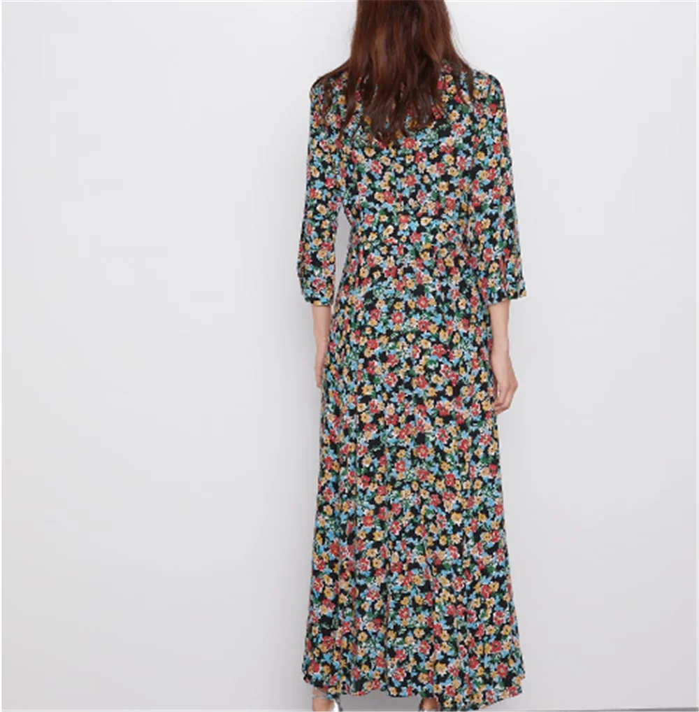 Женское богемное платье с цветочным принтом ZA модное отворотами популярное