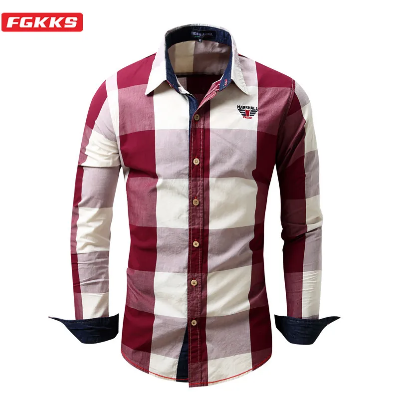 

FGKKS Brand Men Casual Shirts 2021 New Men Fashion Cotton Plaid Shirts Outdoor Business Long Sleeve Shirt Male EU Size