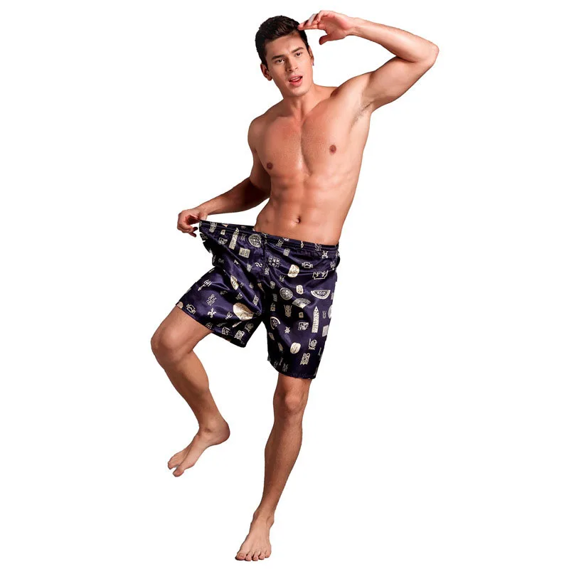 Пижама Мужская атласная с принтом свободная летняя одежда для сна модные шорты