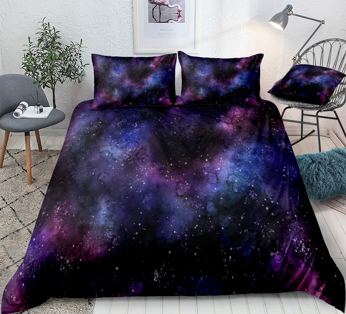 3D Galaxy постельный комплект, космическое пространство, пододеяльник, королева, домашний текстиль, синий, фиолетовый, Вселенная, пододеяльник, набор из 3 предметов, король, Прямая поставка, для подростков