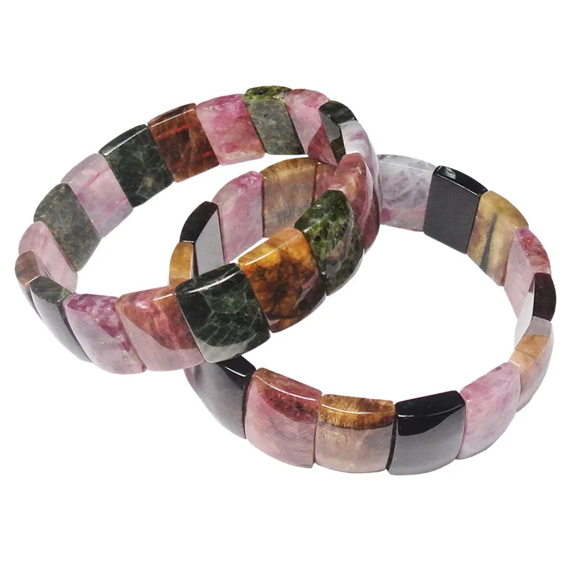

Natural Color Tourmaline Elastic Bracelet Bangle Men's and women's lucky crystal stone bead healing bracelet Party gift