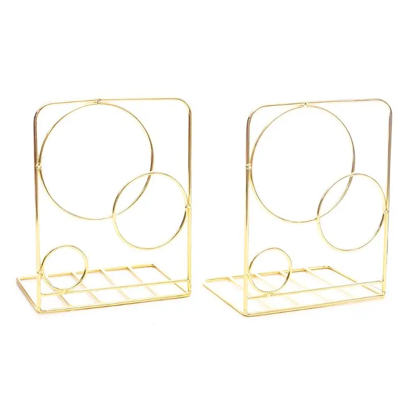 

2pcs Round Metal Desktop Bookends Book Ends Support Stand Holder Shelf Bookrack