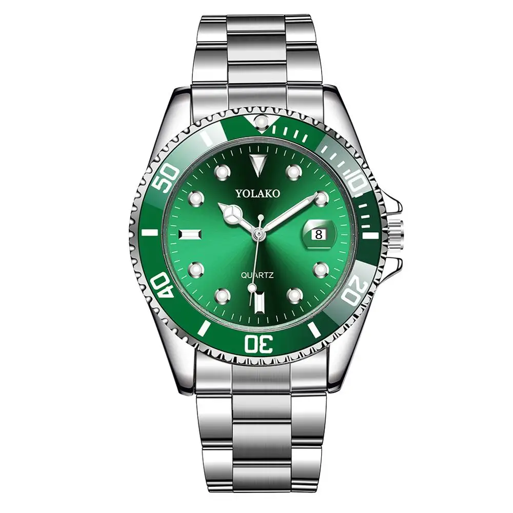 

Classic design luxury men's stainless steel waterproof watch quartz calendar watch fashion sports green dial watch reloj hombr