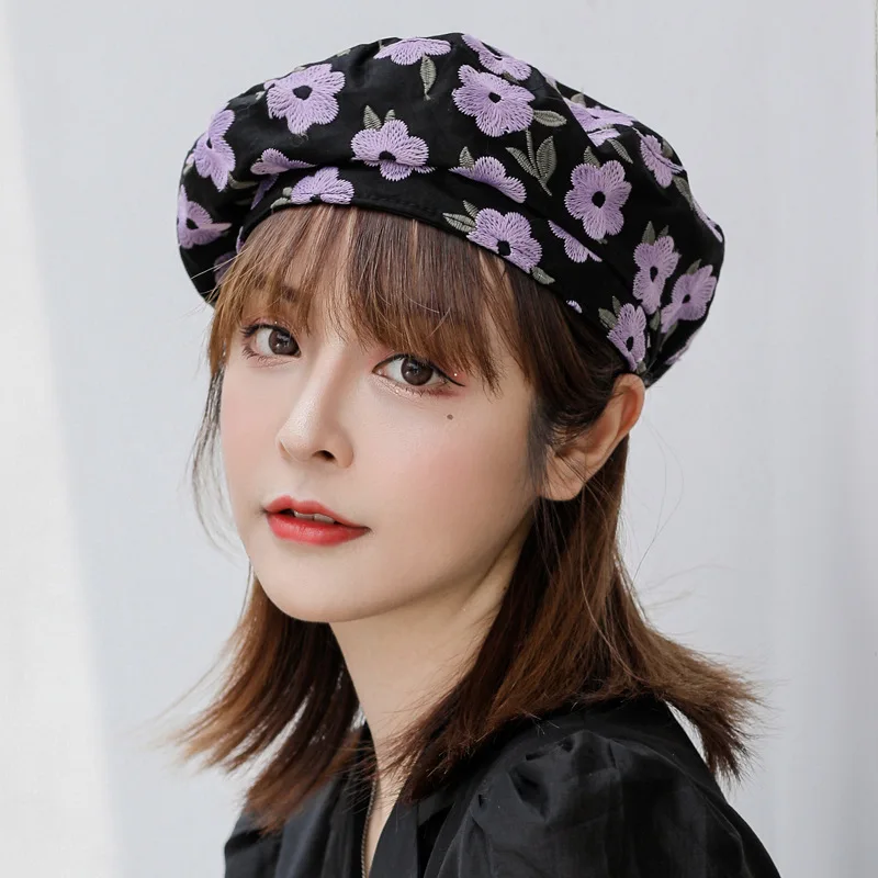 

Womens Flower Beret Cap Female Warm Painter Cap Octagonal Hat Bonnet