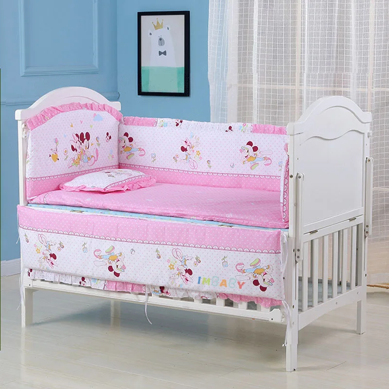 Disney 100-56cm IMBABY/комплект постельного белья для малышей, 5 шт., детская кроватка, постельное белье для малышей, мягкая детская кроватка из хлопка, мягкий детский бампер, наволочка, простыня для младенцев - Цвет: Disney 100-56cm