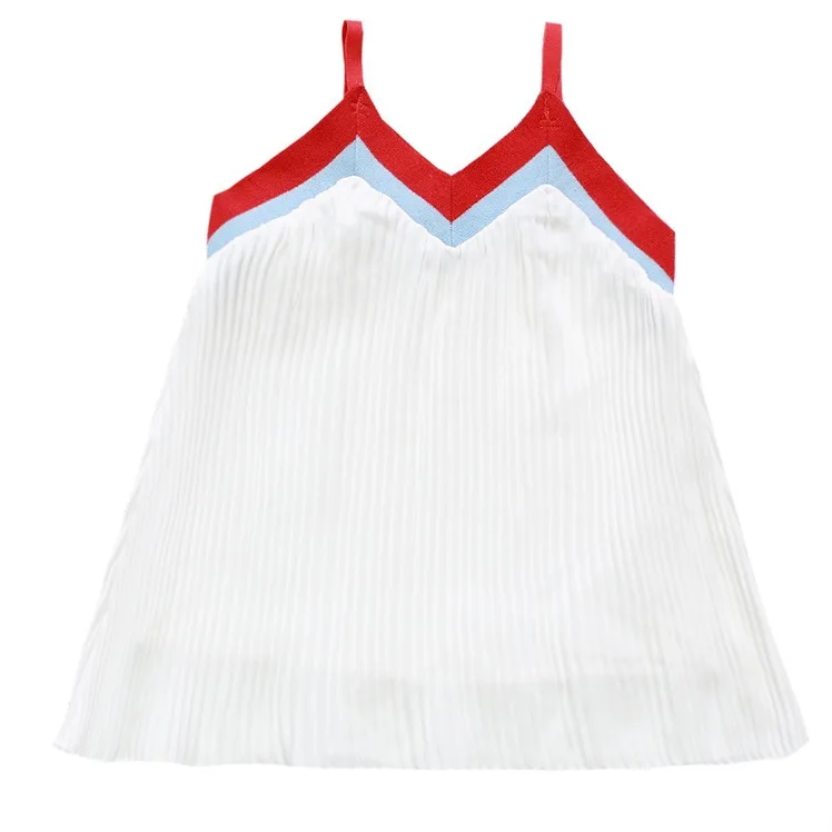 

2020 Patchwork Chiffon Dress for Kids V-Neck Sleeveless Summer Clothing Spaghetti Strap A-Line Dress for Girl Casual Mini Dress