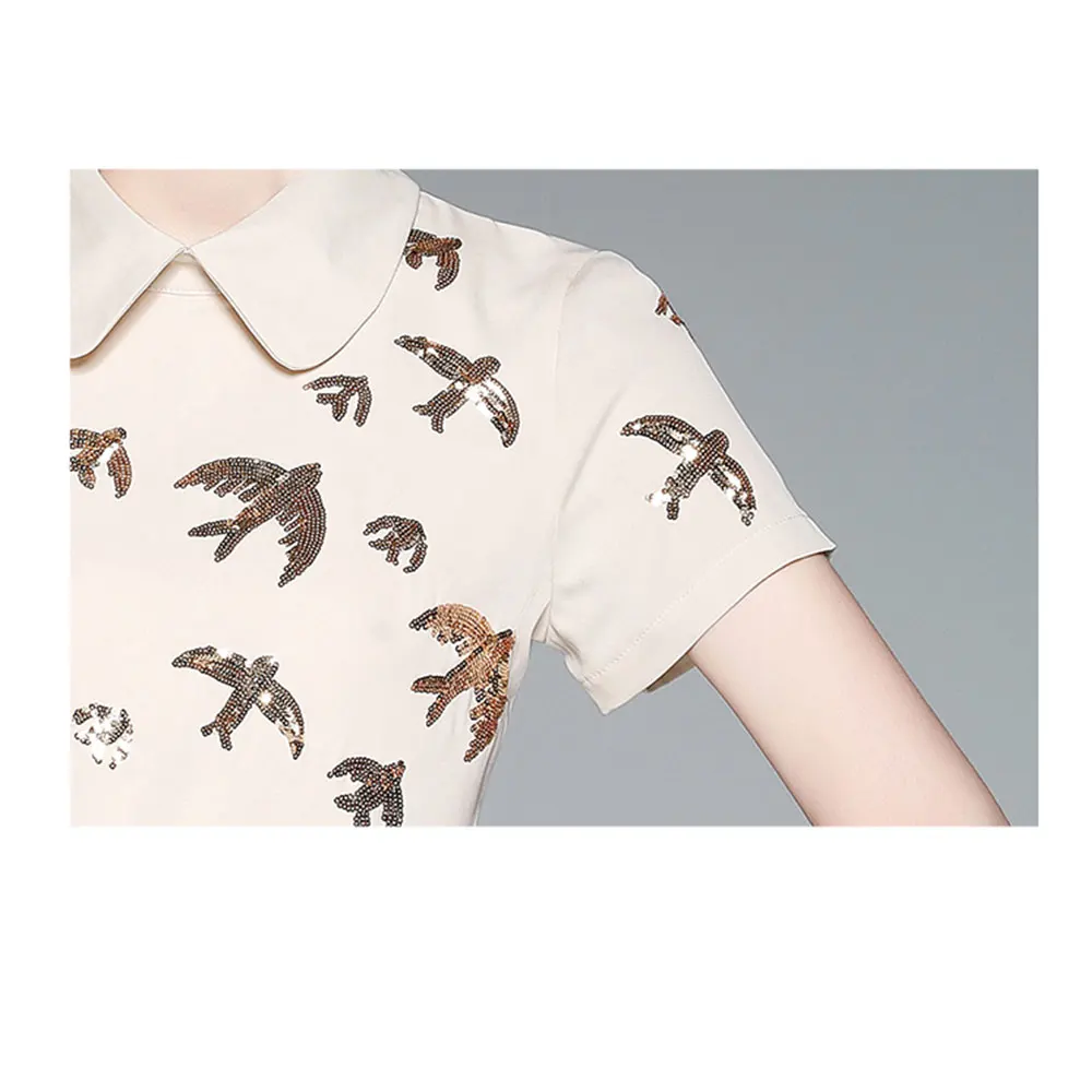 

Merchall 2021 Summer Shirt Dress Office Lady's Turn Down Collar Short Sleeve Party Slim Mini Dress Woman Clothing Vestido M59068