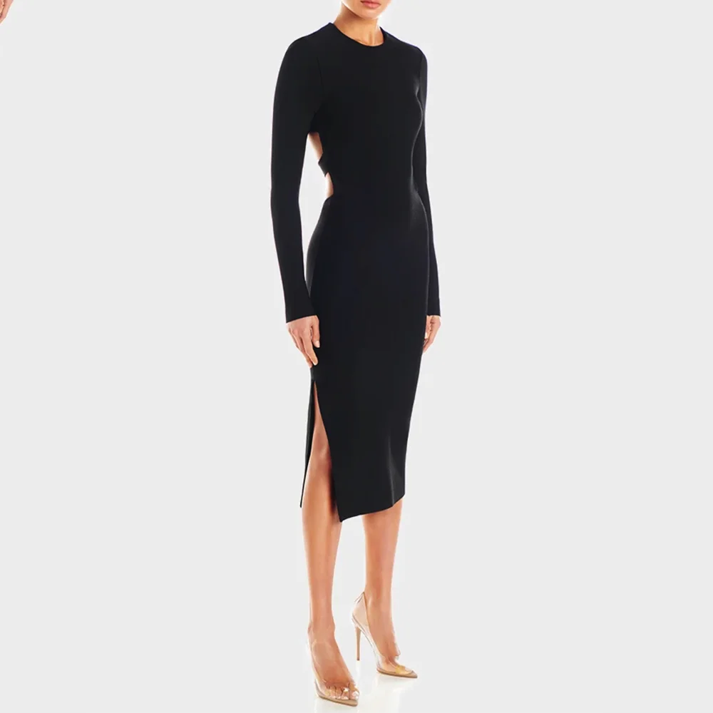 Сексуальное Бандажное платье с длинным рукавом и открытой спиной элегантные