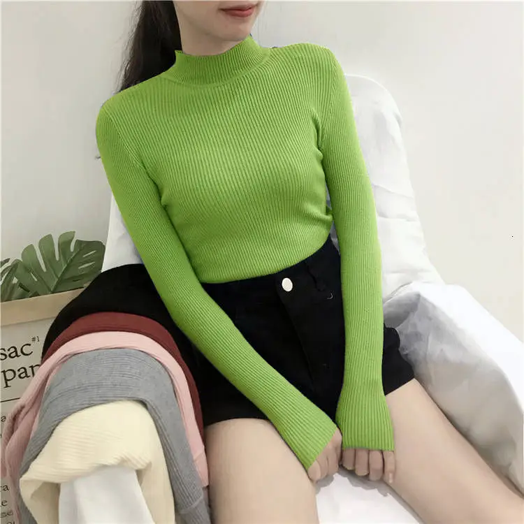 sweater woman Осень-зима, большой размер 3XL, теплый свитер, Женский вязаный пуловер в рубчик, свитер с длинным рукавом, водолазка, тонкий джемпер, мягкий пуловер, Femme - Цвет: sweater woman