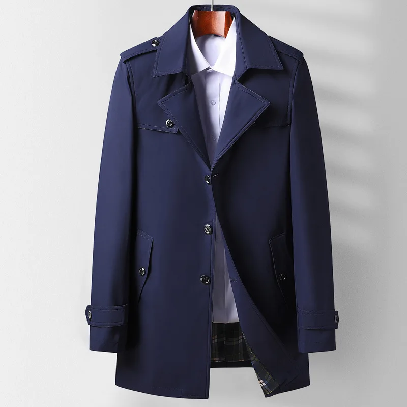 

Men Business Trench Coat Men Solid Color Long Windbreaker Autumn New Fashion Casual Trench Jacket Male