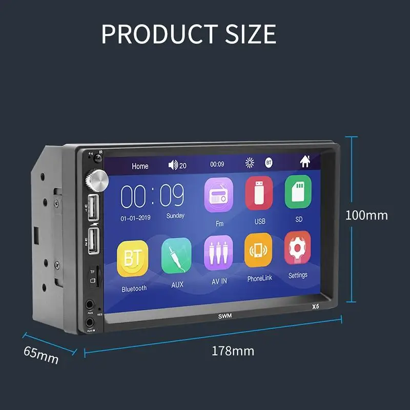 Автомагнитола X5 2 Din Bluetooth 7 "HD сенсорный экран обратное изображение 2din стерео