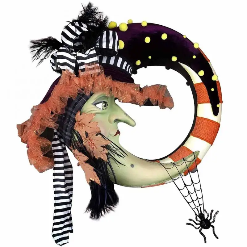 

Венок на Хэллоуин, замечательная ведьма, венок на Луну, дверь в виде кленового листа и искусственный венок, украшение, подвеска