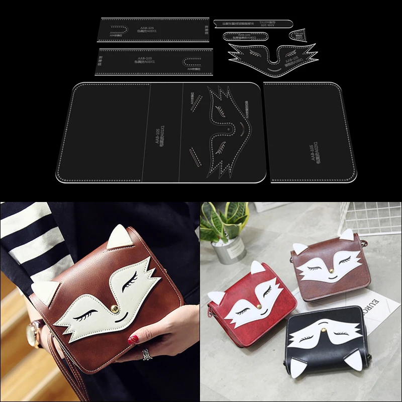 Кожаная сумка мессенджер ручной работы с мультяшным рисунком лисы акриловый