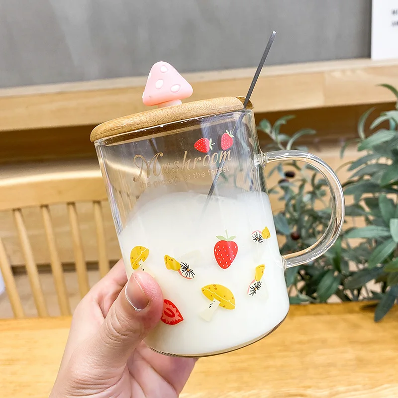 

Cartoon Mushroom Glass Mug Borosilicate High Temperature Resistant Tea Brewing Water Cup Student Couple Cute Milk Breakfast Cup